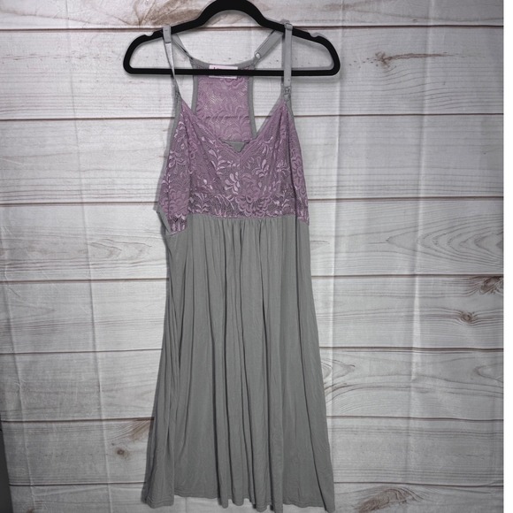 Maacie Other - Maacie‎ Womens XXL Maternity Nursing Nightgown Grey Mauve Lace Racerback